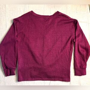 Lush Knit Top Burgundy Long Sleeve Knotted Accent Size Small NWOT